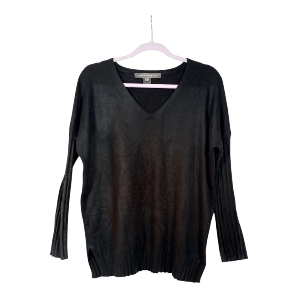 FRENCH CONNECTION ~ V-Neck Tunic Sweater - Black - Small